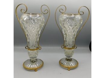 Cut Glass And Gold Candlestick Holders - Set Of 2