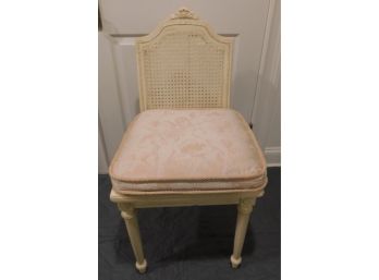 Vintage White Rattan Chair With Pink Cushion