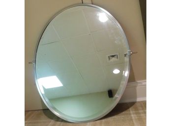 Large Oval Shaped Mirror With Silver Tone Frame