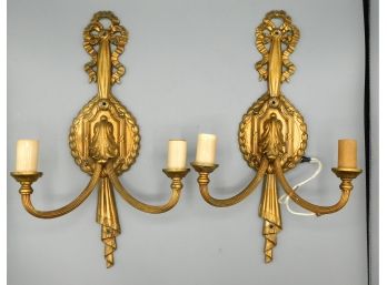 Elegant Brass Recency Style Wall Sconces - Pair Of 2