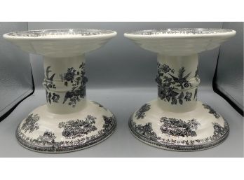 Burleigh Handpainted Ceramic Candlestick Holders - Pair Of 2