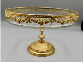 Long Stem Gold Tone And Glass Cake Stand
