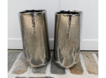 Rippled Metal Vases - Matching Pair Of 2