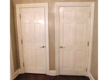 Solid Panel White Colonial Wooden Doors With Brass Fittings - One Closet Door And One Bedroom Door
