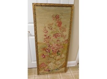 Chinese Fabric Floral Artwork In Decorative Gold Tone Frame