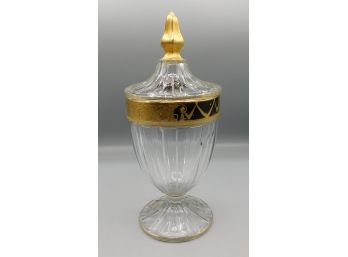 Heisey Glass Candy Jar With Gold Accents