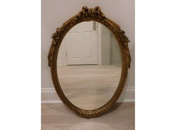 Lovely Antique Oval Wall Mirror With Hand Carved Wooden Frame