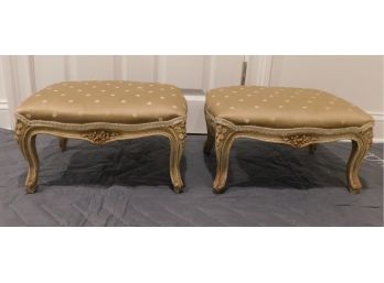 French Louis 15th Style Wooden Footstools - Pair Of 2