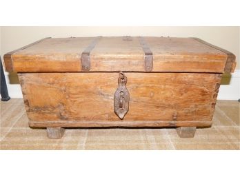 Small Antique Wooden Chest With Metal Latch