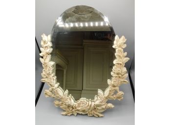 Oval Desk Mirror With Ceramic Rose Frame