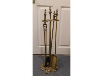 Vintage Brass Fireplace Stand With Tools