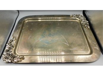 Silver Plated Serving Tray With Rose Border