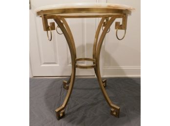 Stylish Gold Tone Metal And Marble Side Table