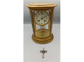 Antique Japy Freres - French Beveled Victorian Gilt Framed Mantle Clock With Tuning Key