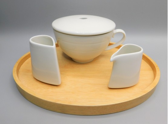 'the Art Of Tea' Tea Forte Set - Steeping Cup With Milk & Creamer On A Wood Tray