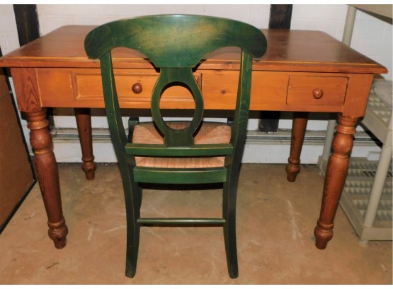 Wooden 2-drawer Desk With Green Painted Wood Chair
