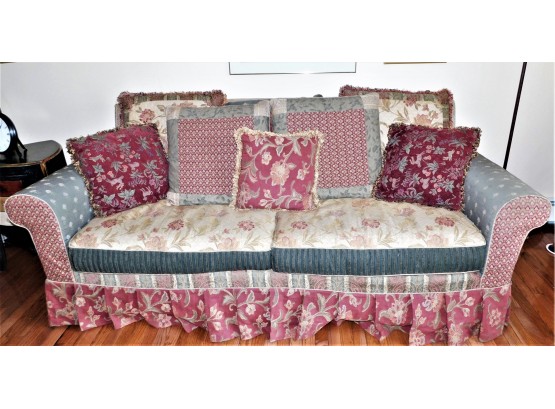 Charming Unique Multi-printed Fabric Upholstered Comfortable Sofa With Throw Pillows