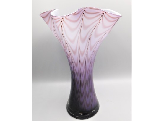 Unique Purple Ruffle Blown Glass Vase