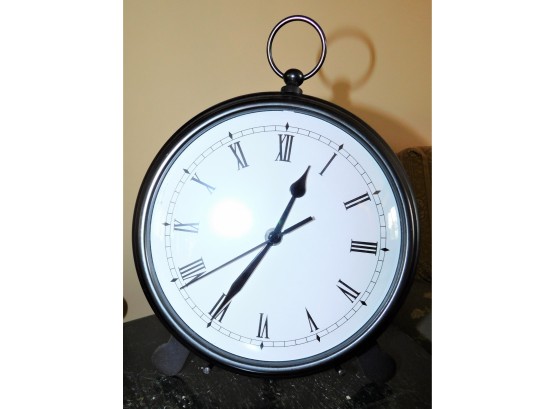 Pottery Barn Battery Operated Table Clock With Roman Numerals And Metal Stand