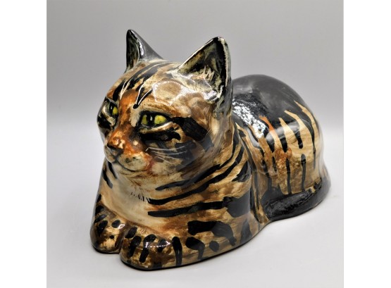 Adorable Hand Painted Ceramic Tabby Cat Decor