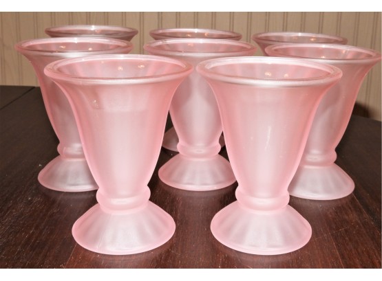 Pink Frosted Glass Ice Cream Dishes - Set Of 8