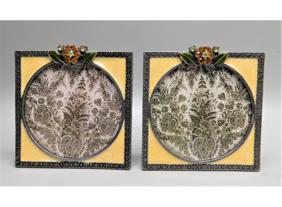 Anthropologie Decorative Frames With Floral Design Stone Accent - Set Of 2