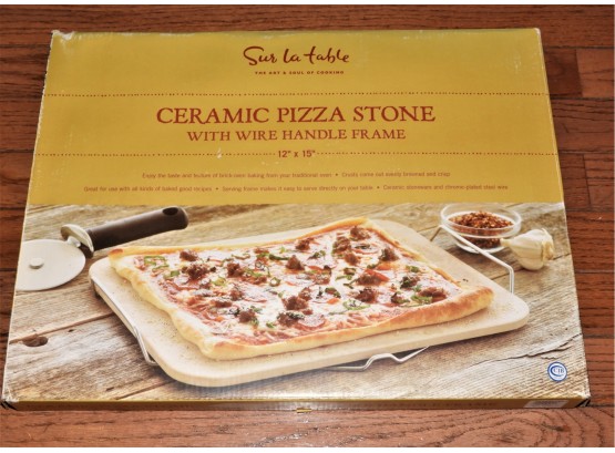 Sur La Table Rectangle Ceramic Pizza Stone With Wire Handle Frame - New In Box