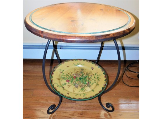 Beautiful Wood Top Accent Table With Metal Base And Decorative Dish