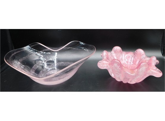 Decorative Pink Glass Bowls - Assorted Set Of 2