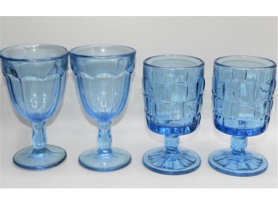 Bluenique Viking Glass Goblets Set Of 2 & Blue Glass Ice Cream Dishes - Set Of 2