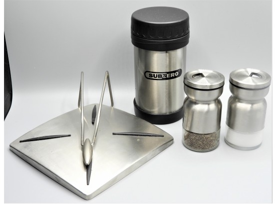 Assorted Set Of 3 - Stainless Steel Napkin Holder, Subzero Cup & Aelga Salt & Pepper Shaker