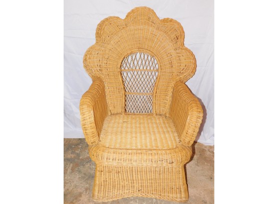 Lovely High Back Wicker Peacock Arm Chair