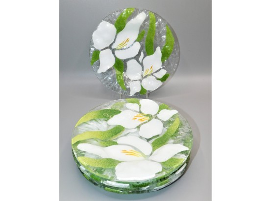 Beautiful White Flower With Green Leaves Plate Set Of 6