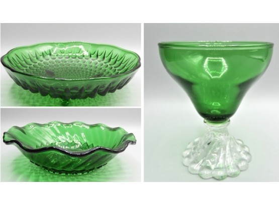 Green Glass Assorted Glass: 6-glasses & 2-Bowls