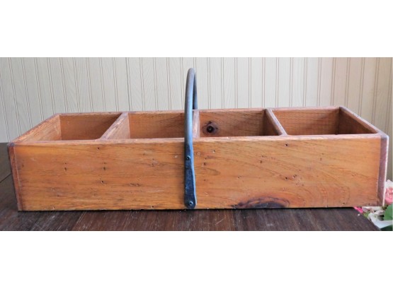 Rustic Wood Utensil/storage Box With Metal Handle - 4 Compartments