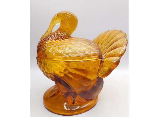Amber Colored Glass Turkey Dish With Lid