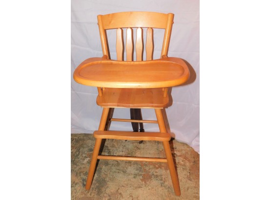Vintage Wood High Chair With Tray And Seat Straps