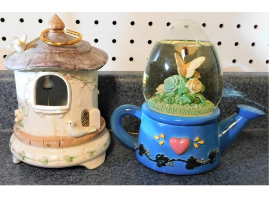 Stern's Watering Can Snow Globe/Music Box & Schmid Birdhouse Music Box - Assorted Set Of 2