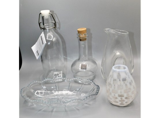 Assorted Set Of 5 Clear Glass Bottles