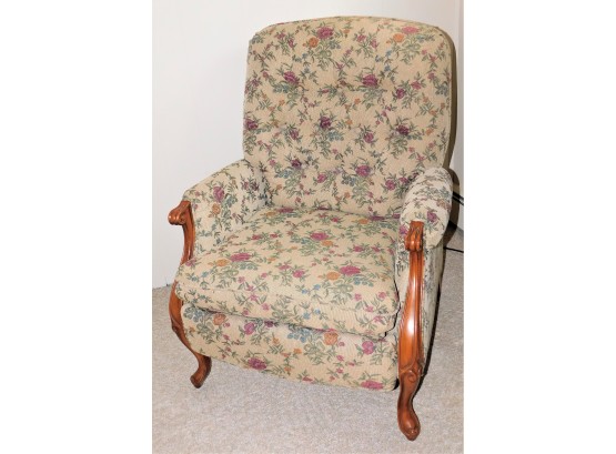 Action Lane Floral Fabric Upholstered Arm Chair With Wood Accents