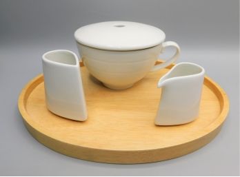 'the Art Of Tea' Tea Forte Set - Steeping Cup With Milk & Creamer On A Wood Tray