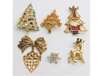 Festive Holiday Jewelry Pins - Assorted Set Of 6