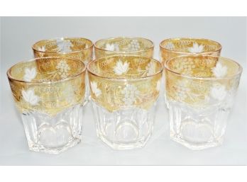 Grape Leaf, Gold-tone Edge Drinking Glasses - Set Of 6