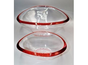 Unique Glass Bowls With Red Trim - Set Of 2