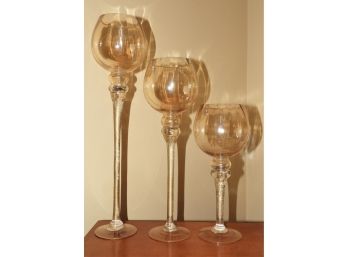 'Home Essentials & Beyond' Glass Globe Stemmed Candle Stick Holders With Gold-tone Accents