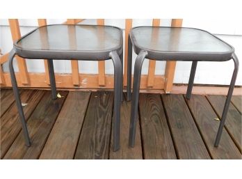 Outdoor Metal Stacking Side Tables With Glass Top - Set Of 2