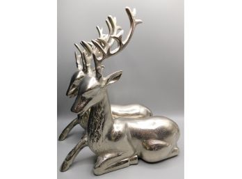 Festive  Silver Metal Reindeer - Set Of 2