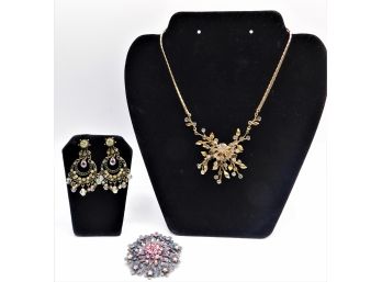 Costume Jewelry - Necklace, Earrings & Pin - Assorted Set Of 3