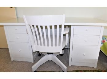 Large White 6-drawer Desk With Desk Chair
