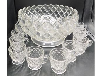 Cut Glass Punch Bowl With 10 Cups